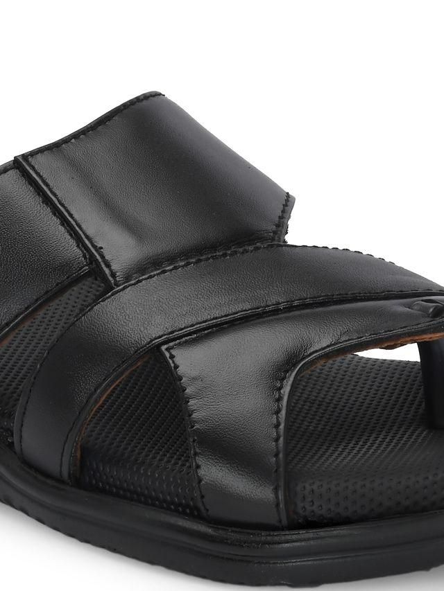 Mens Puffy Cloud Black Leather Slippers