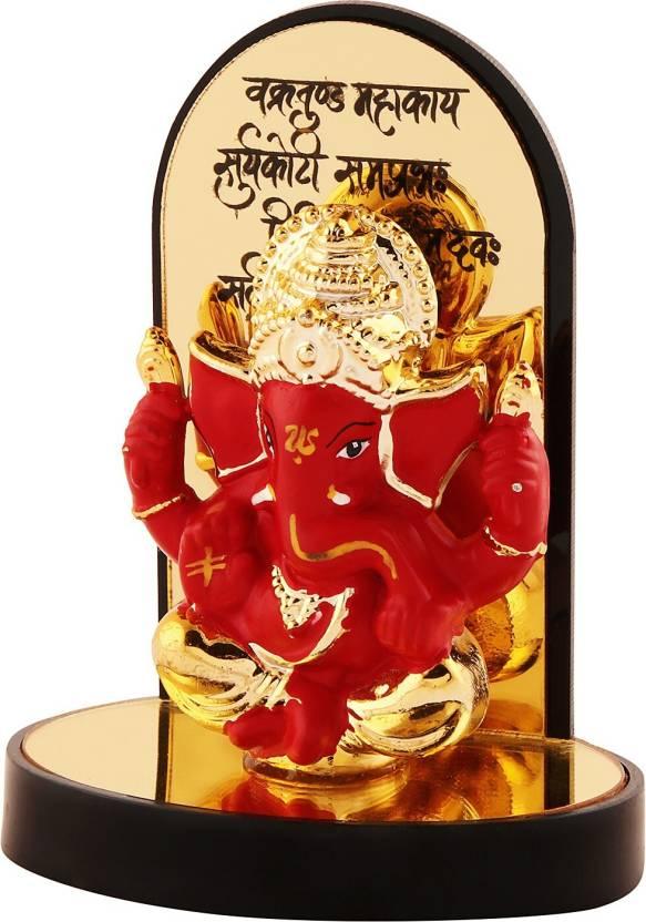 Gold Plate Ganesh Ji Idol Statue Decorative Showpiece - 3.25 cm  (Polyresin, Multicolor)