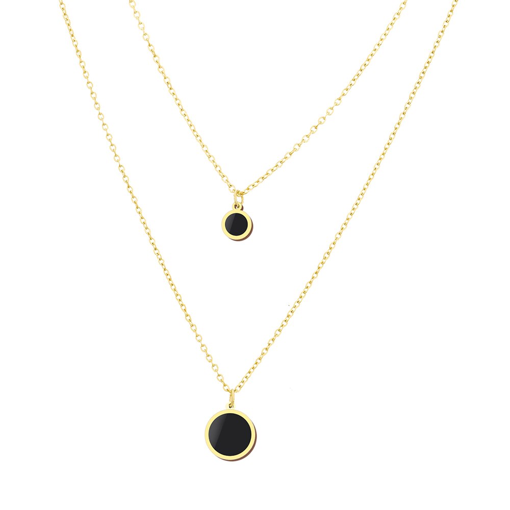 Gold Round Charm Necklace Double Layered Fashion Necklace Set For Girls & Women