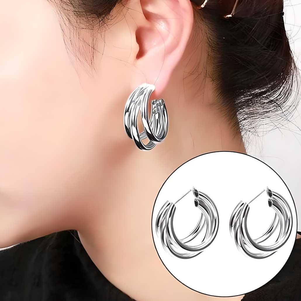 AVR JEWELS Silver plated korean Trihoop Earrings For Women and Girls